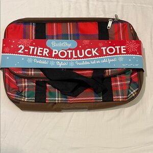 Scarlet Skye Red and Brown 2-Tier Potluck Casserole Portable Tote Hot Cold Carry